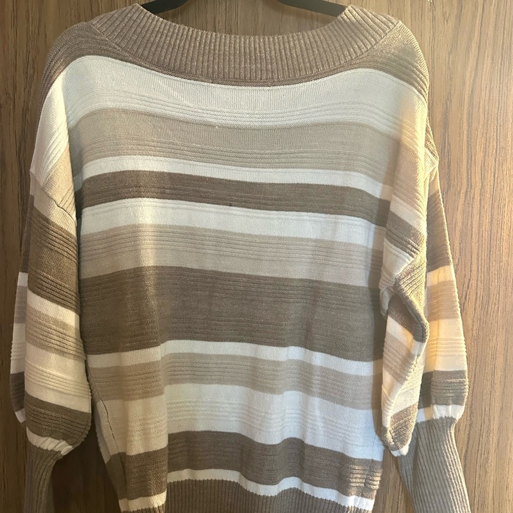 New York & Company Brown and Cream Striped Sweater - Picture 4 of 5